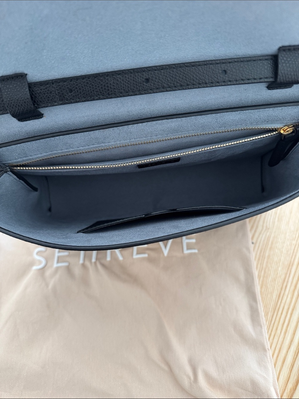 Senreve Cadence Shoulder Bag Black Pebbled Leather with Gold Buckle - Picture 9 of 14